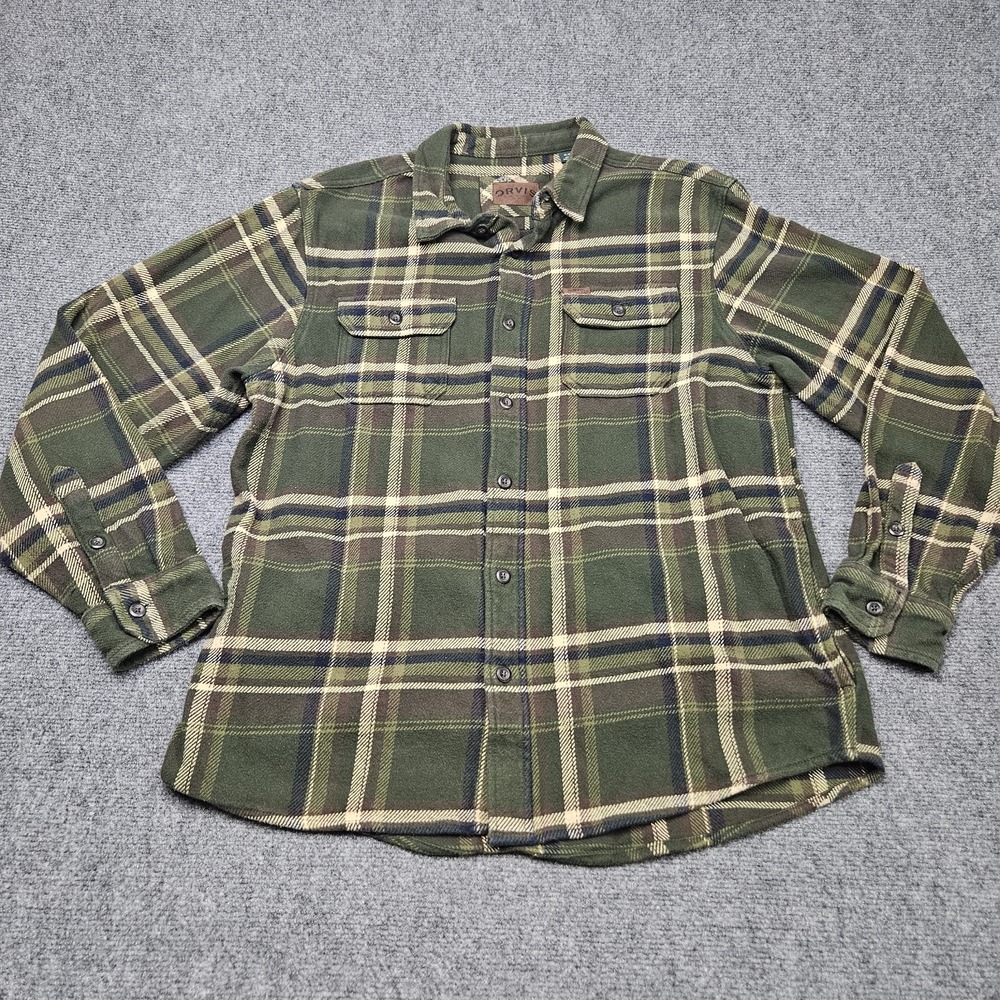 Orvis Flannel Shirt Mens XL Green Plaid Cotton Button Down Outdoor Casual L/S
